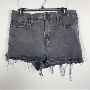 Madewell Shorts Denim‎ Jean Black Washed High Rise Drop Hem Raw Frayed